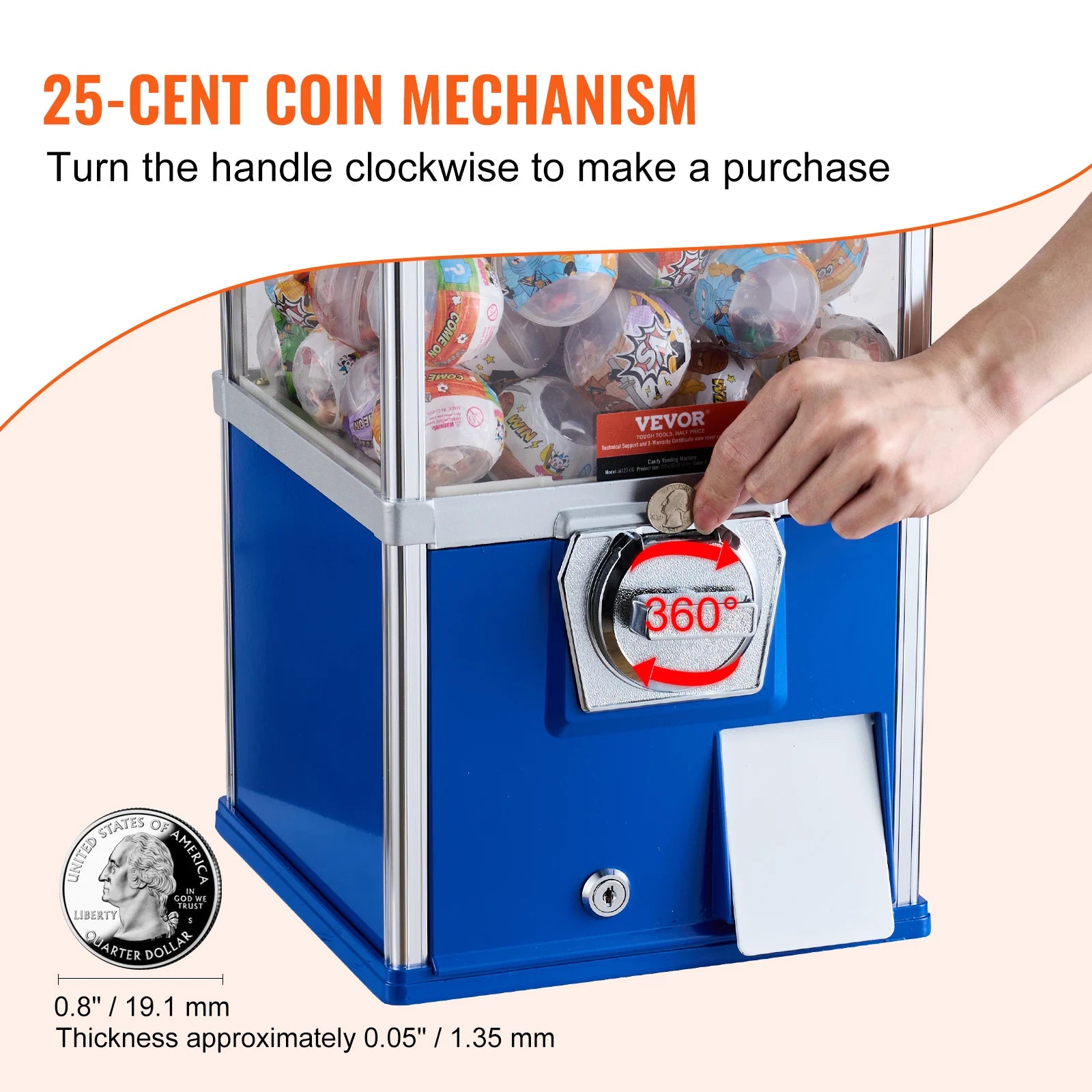 SucceBuy 25inch Gumball Machine for Kids PS 230 Capsule Toys Rectangle Blue For Game Stores Coin Operated Gumball Bank
