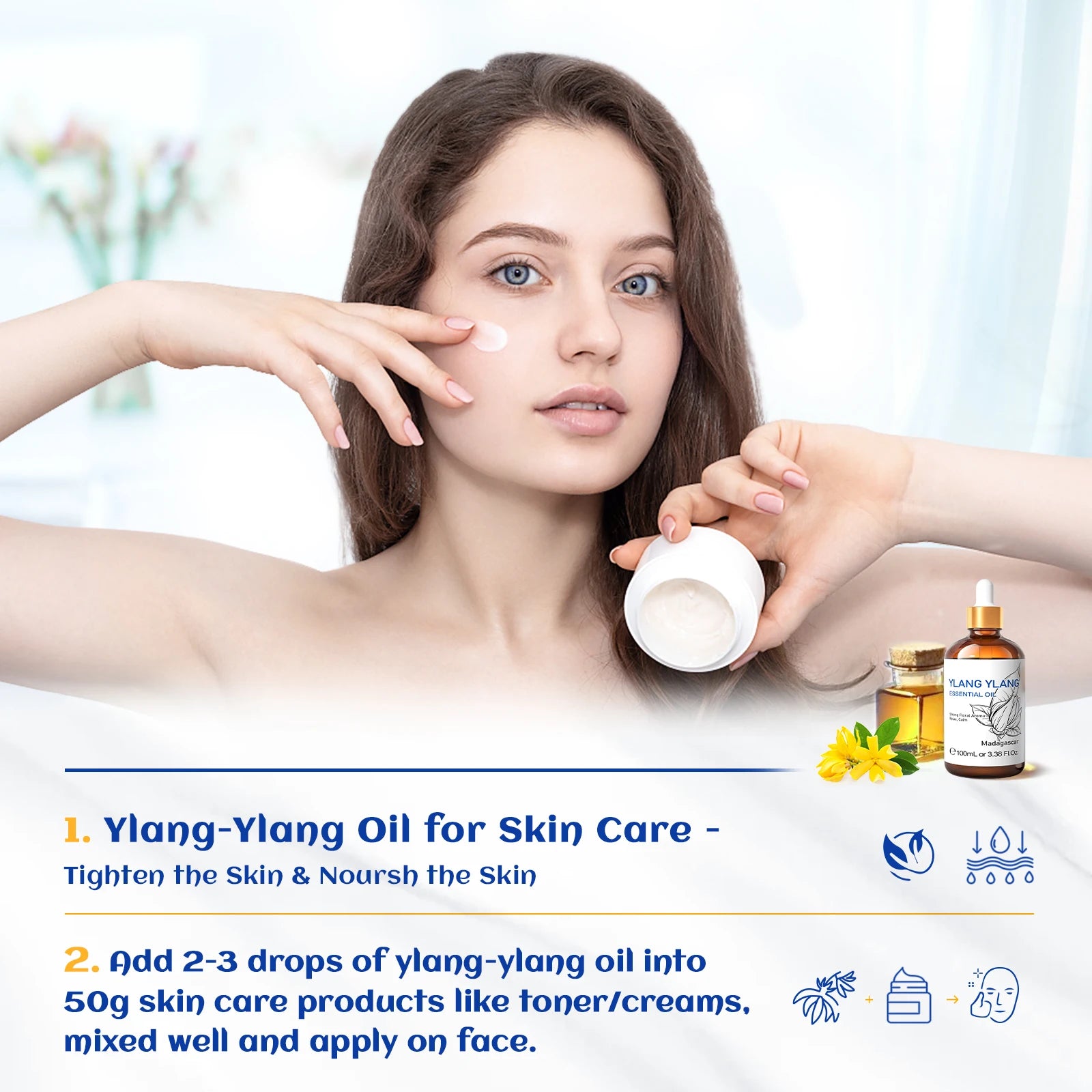 HIQILI Ylang-Ylang Essential Oil 100ML Citronella Geranium 100% Natural Tree Oil for Skin Massage Stress Relief & Aromatherapy