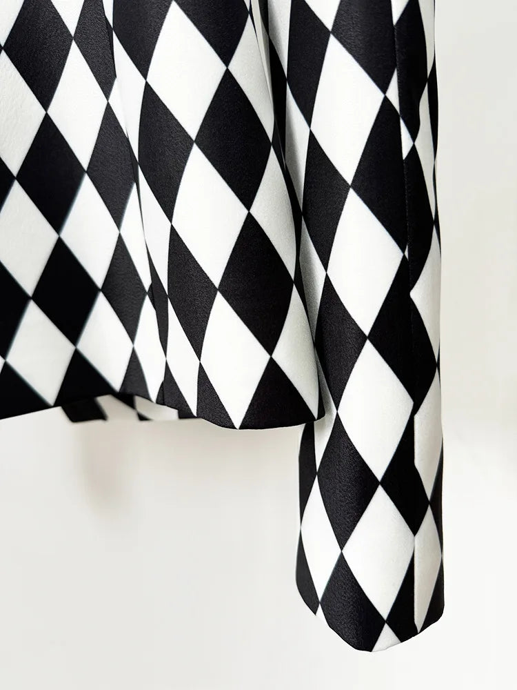 HIGH STREET Newest 2025 Designer Jacket Women's Black And White Checkered Slim Double Breasted Blazer