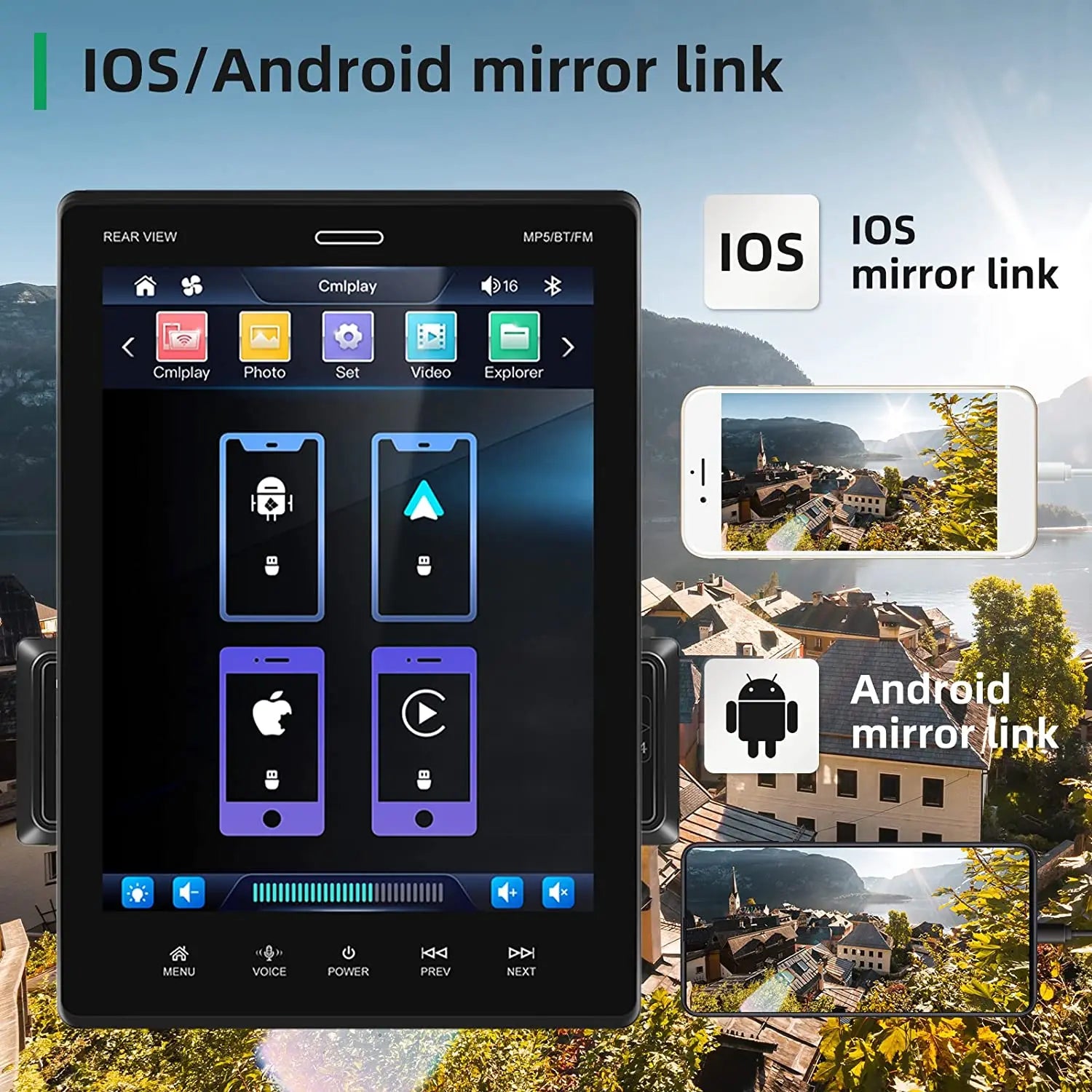 ESSGOO 10.4" Car Stereo Single DIN Wireless CarPlay Android Auto Rotatable Touch Screen Bluetooth GPS Nav Radio Player Head Unit