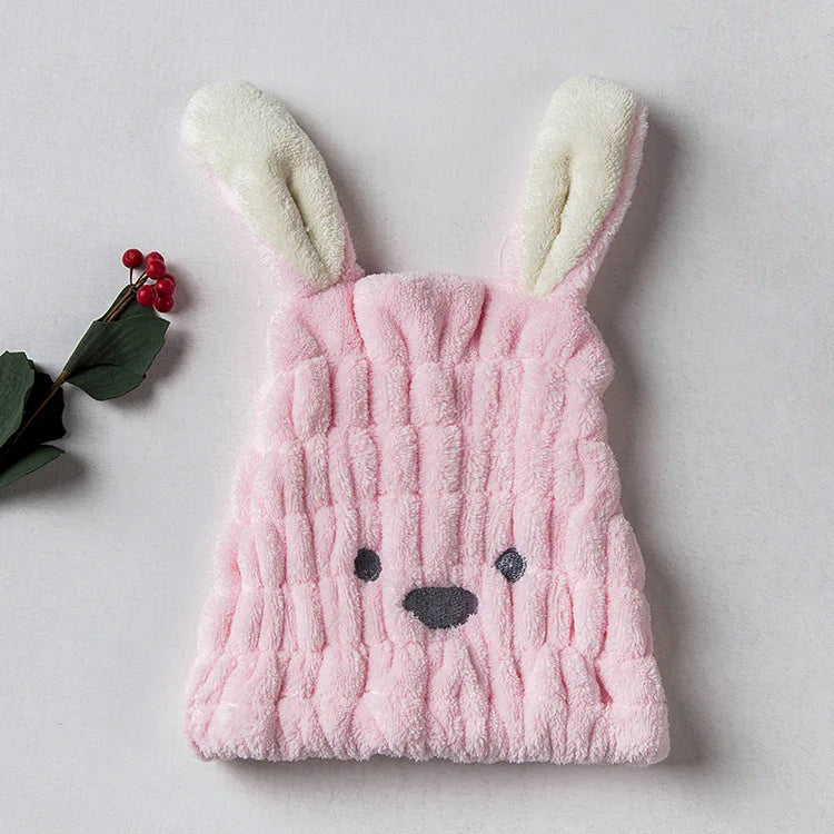 Dry Hair Hat Children Coral Velvet Cartoon Shower Cap Rabbit Ear Dry Hair Hat Wholesale Adult Female Dry Hair Towel