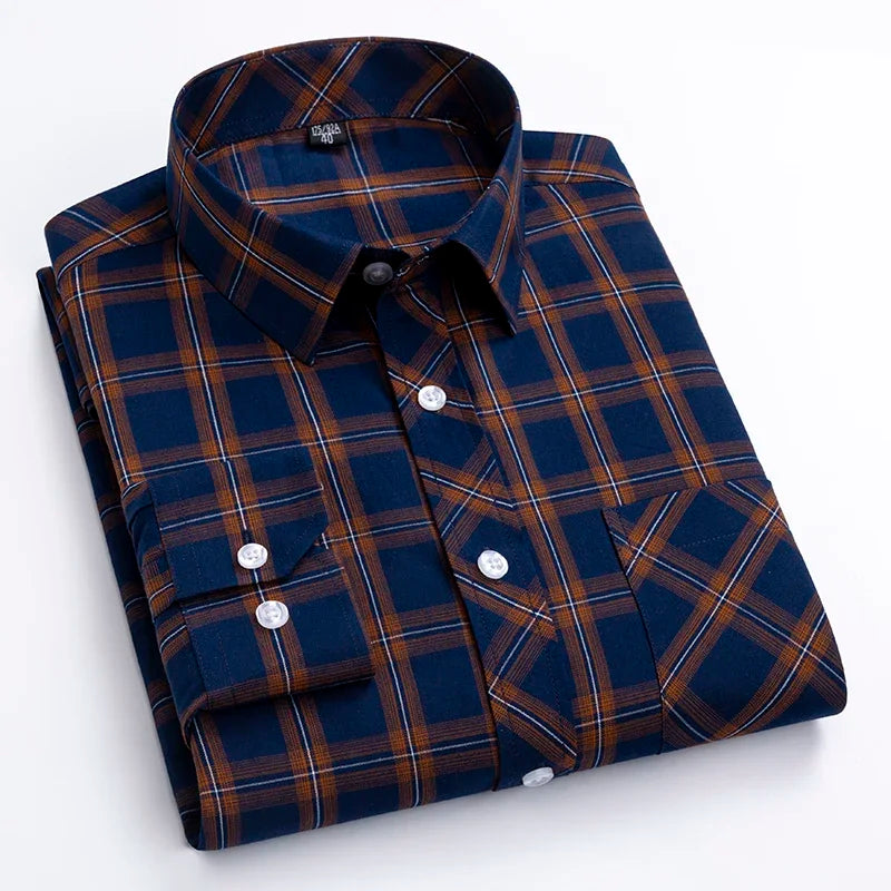 Men's Plaid Shirts Plus size 100% Cotton Long Sleeve Young Boy Streetware Clothing Soft Confortable Daily Smart Shirt Casual Top