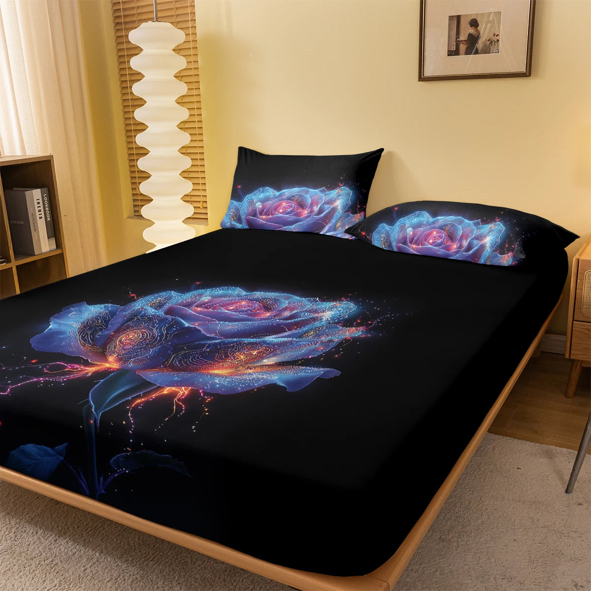 1 Simple modern Plant Flower Purple Rose digital printed frosted Fitted Sheet,bedroom printed bed cover,bedding(No pillowcase)