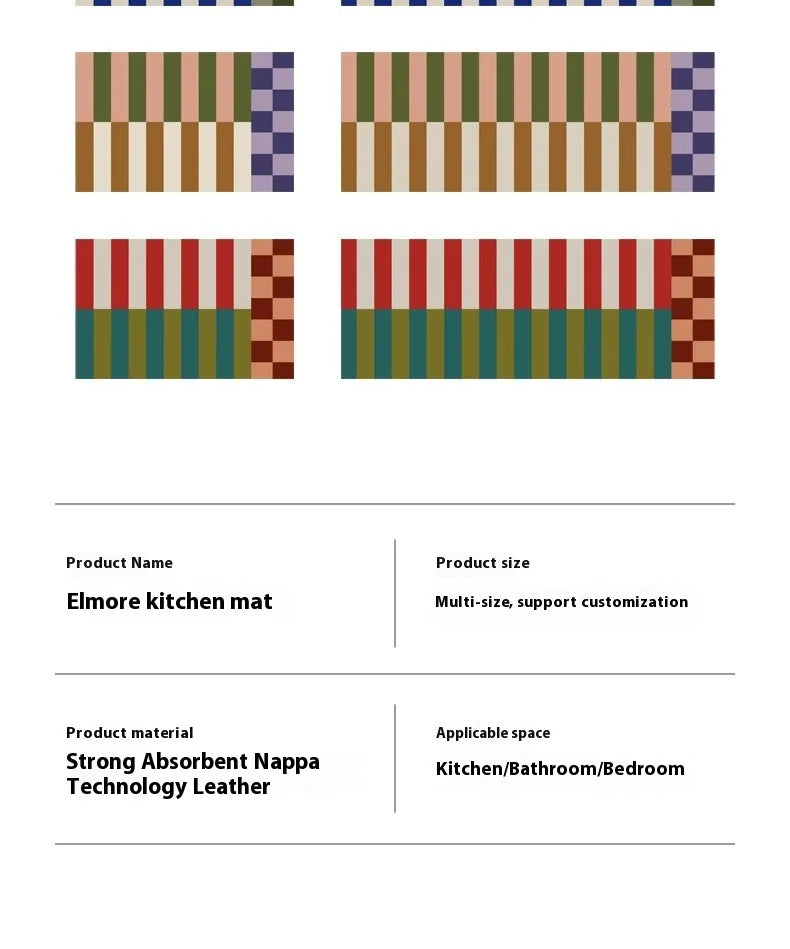 VIKAMA Retro Striped Simple Kitchen Floor Mats Diatomite Water-Absorbent Non-Slip Foot Mats Scrubbable Home Decoration Summer