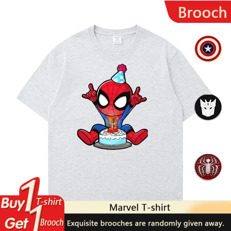 Marvel Printed Cotton TShirt Spider Man Celebrate Birthday Graphic Summer Autumn Family Matching Outfits Parent-child Unisex Tee
