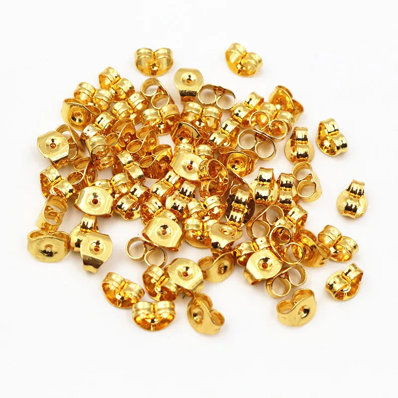 100pcs/Lot High Quality Stainless Steel Gold Plated Earring Back Plug Ear Studs Back Earring Stopper DIY Jewelry Making Supplies