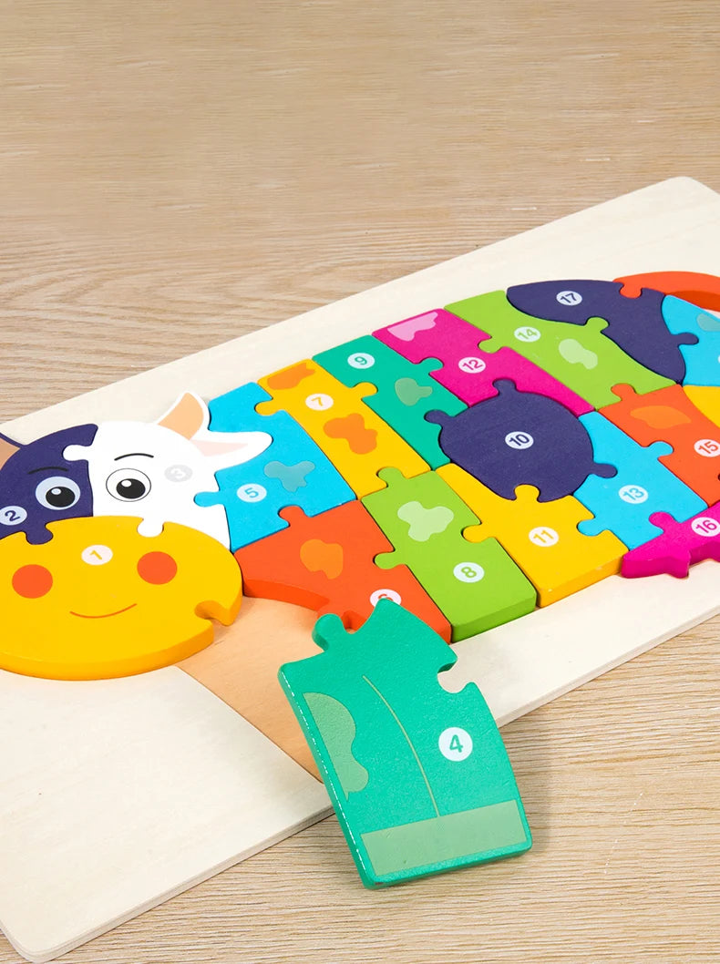 High Quality Large Animal 3D Wooden Puzzle Baby Cartoon Animal Jigsaw Early Learning Cognition Game Puzzle Toys for Children