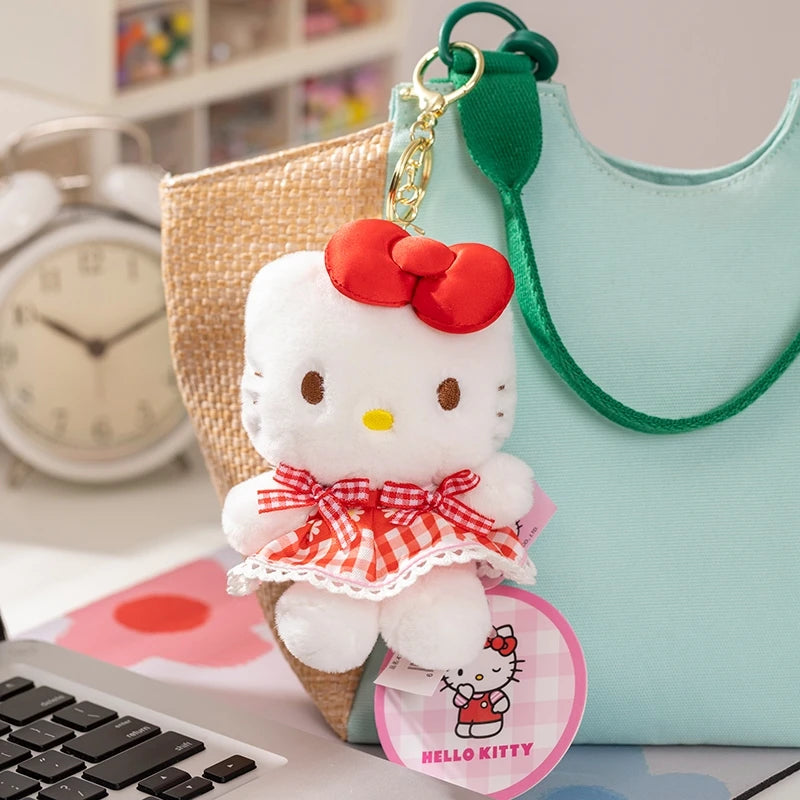 Genuine Sanrio Hello Kitty Cute Girl Keychain Car School bag Pendant Kids Plush Toys Keyring Plushier Birthday Thanksgiving Gift