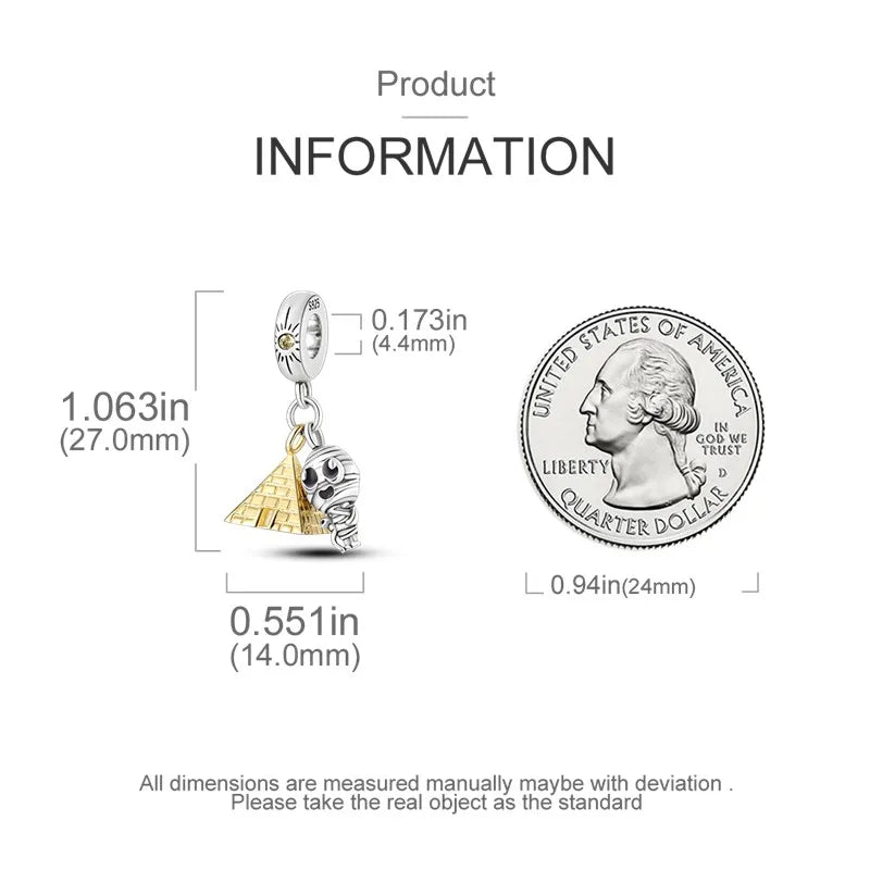 Pyramid Mum Dangle Charm Fit Pandora Bracelet 925 Sterling Silver Cleopatra Pharaoh Charms Beads Pendant Silver Original Jewelry