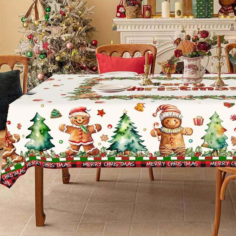 Rustic Christmas Tablecloth New Year 2026 Gingerbread Man Table Cover Christmas Decorations for Home 2025 Xmas Gift Navidad Noel