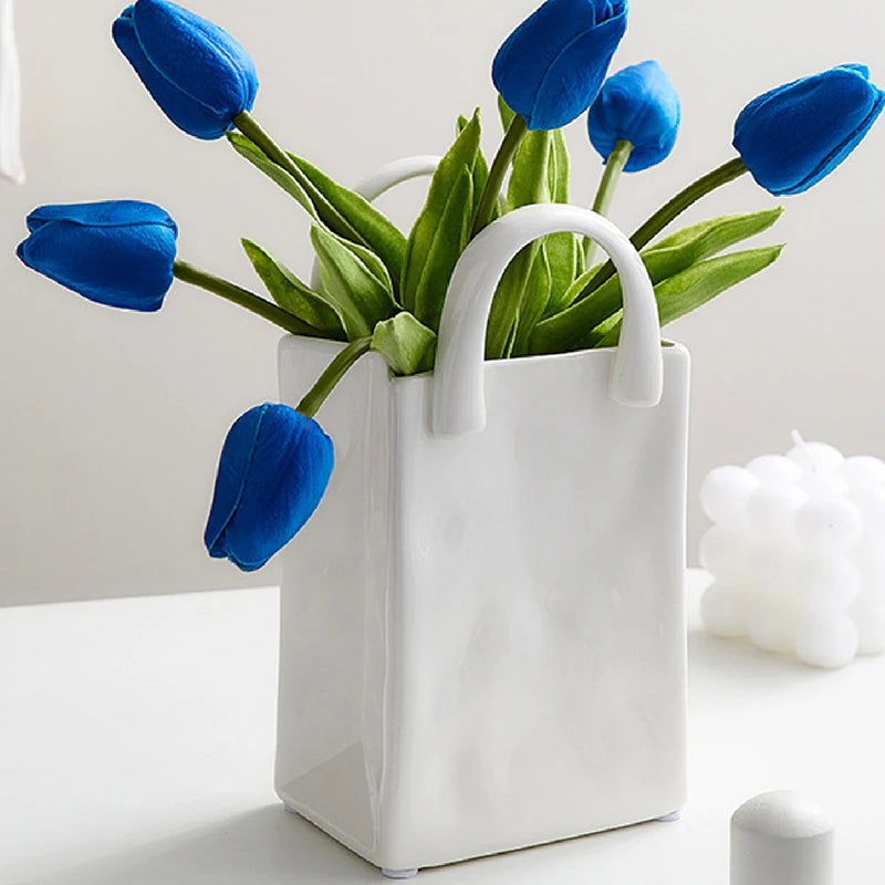 Handbag Shape Vase Modern Decorative White Vase Home Decoration Dried Flower Arrangement Table Decoration