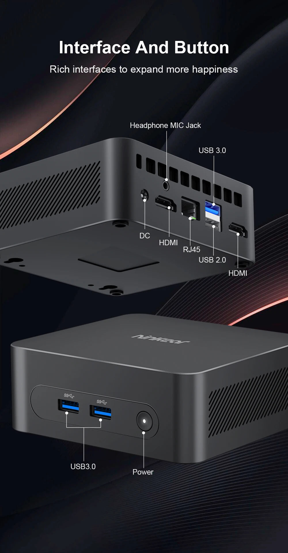 Ninkear N10 Mini PC Intel N100 up to 3.4GHz 16GB 512GB 2.4G+5G WIFI HDMI 2.0*2 Support dual-screen WIindows 11 Desktop computer