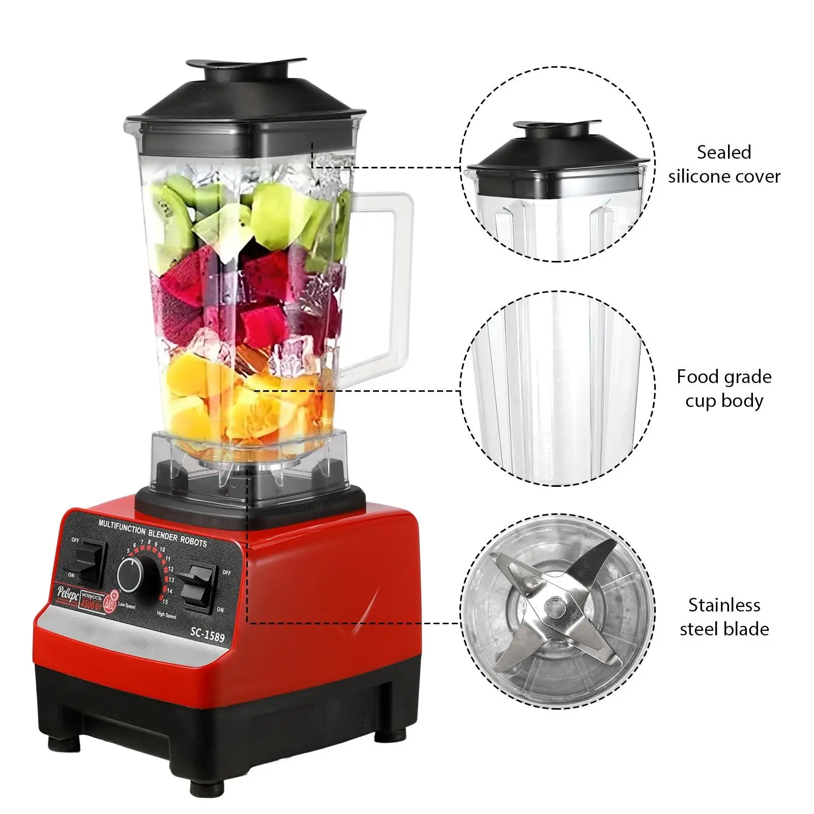 2000W Commercial Blender | Heavy Duty Food Processor & Ice Crush Mixer | High Power Juicer Stationary BPA-Free for Kitchen