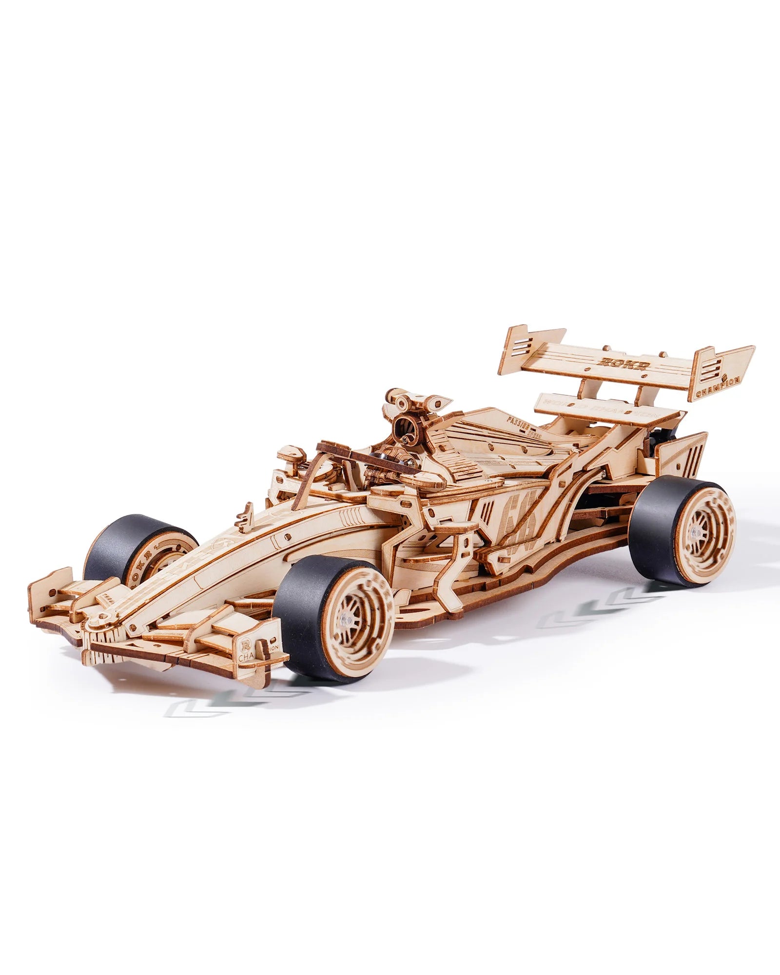 Robotime Rokr 3D Wooden Racing Car Puzzle DIY Model Kit for Adults & Teens, Mechanical Roaring Engine, 8-10M Forward Movement