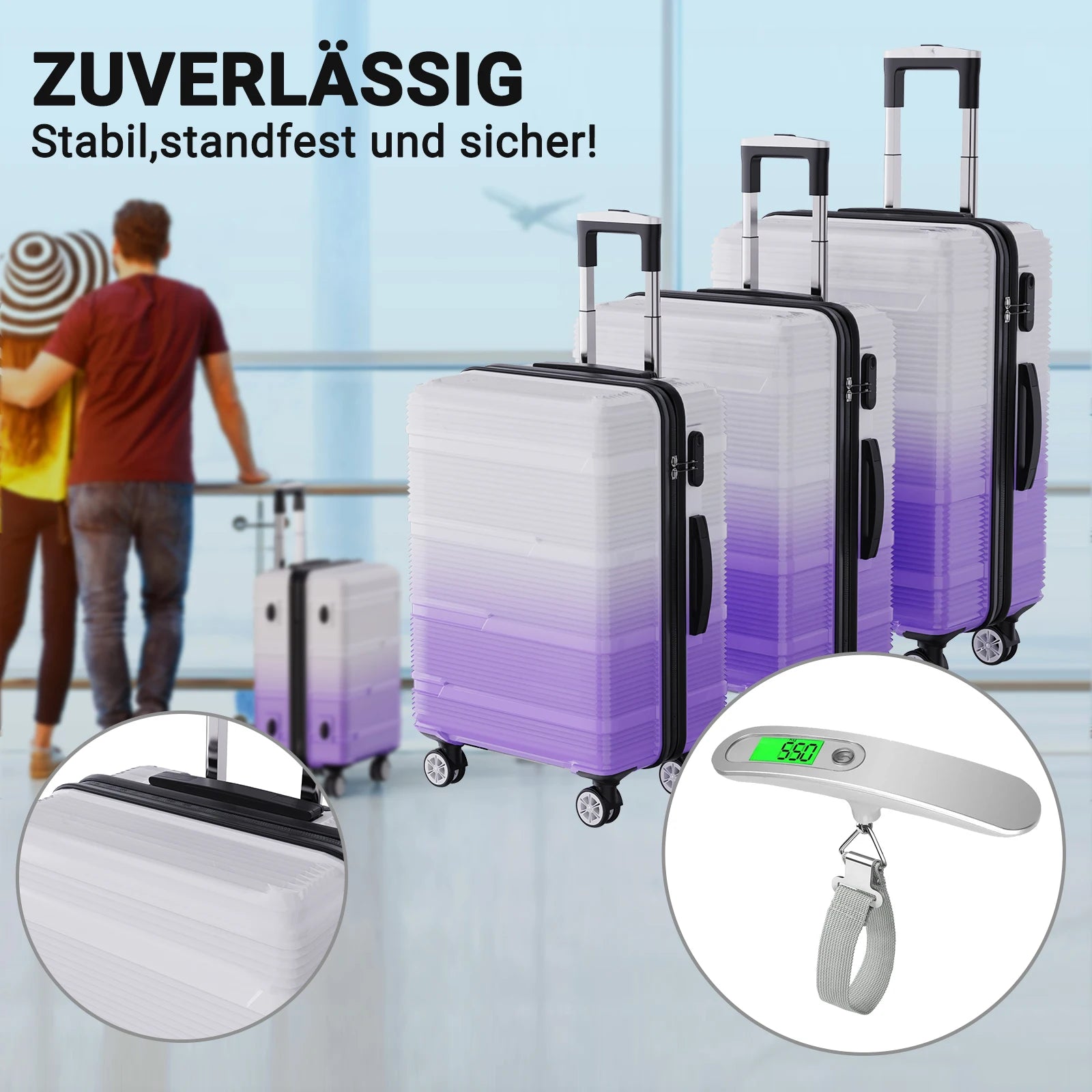 Luggage Set of 3 with Lock, 4 Rolling Spinner Wheels, ABS Lightweight Trolley Travel Suitcase for Hand Luggage Business Trip