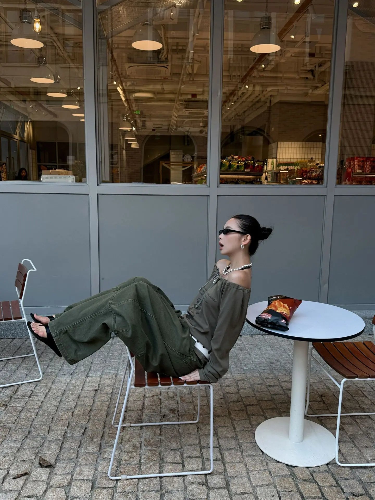 DEAT Fashion Splicing Silhouette Curved Jeans Women's High Waist Loose Wide Leg Denim Pants Autumn New 7A1005