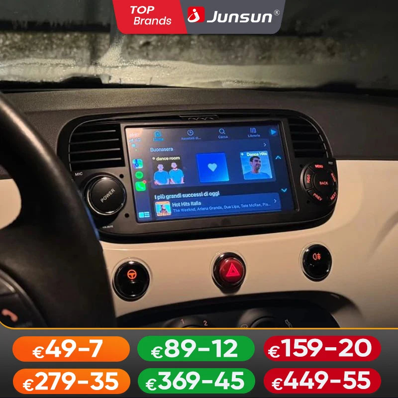 Junsun Android13 Car Radio For FIAT 500 500C Abarth 2007-2015 Car Smart Systems For Apple Carplay FM GPS SWC BT