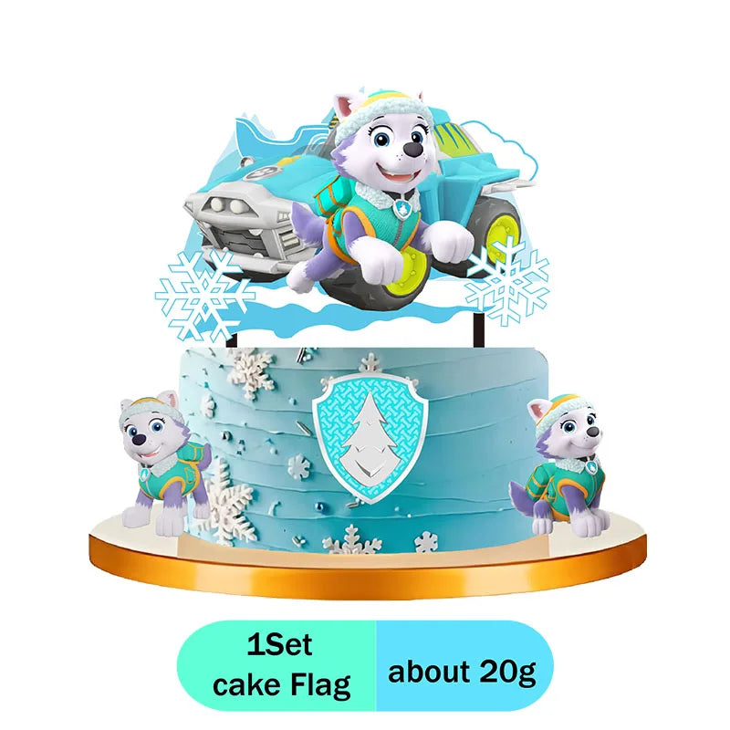 Paw Patrol Snow dog Everest Cartoon Animation Theme Birthday Party Decorations Disposable Sticker Balloon Paper Plates Supplies