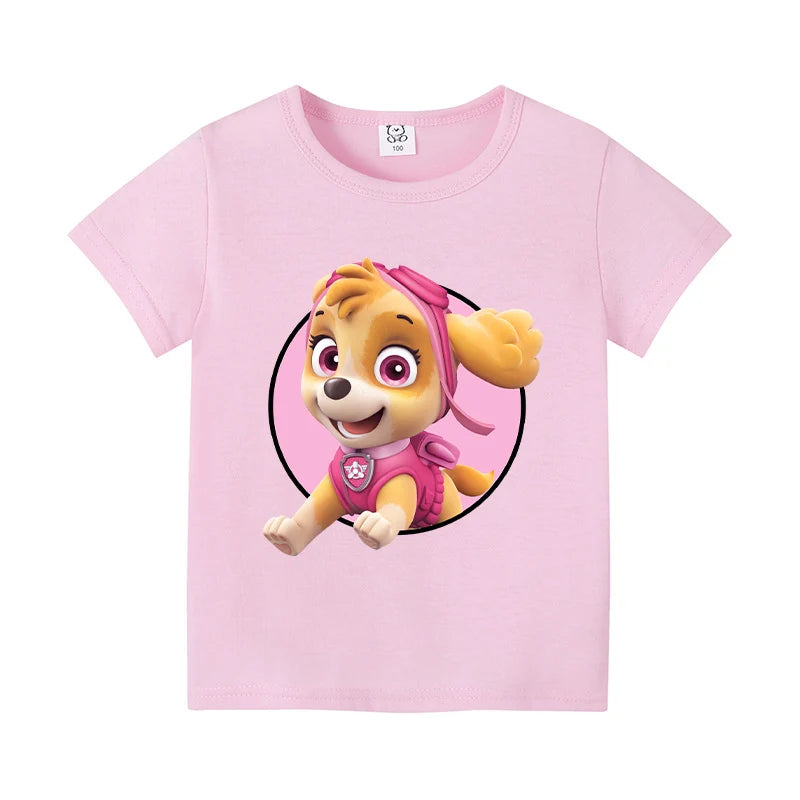 Paw Patrol Child Short Sleeve T-shirt Cartoon Chase Skye Print Cotton Tees Boy Girl Summer Casual Tops Kawaii Kids Birthday Gift