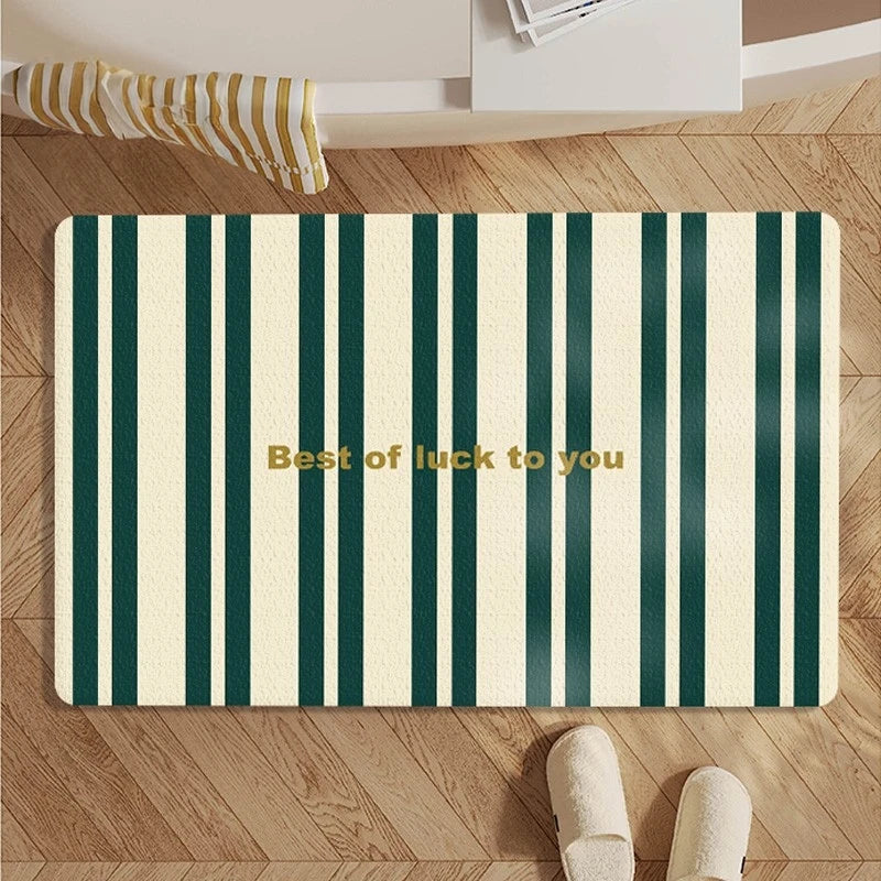 Retro Striped Bathroom Floor Mat Shower Door Non-slip Mat Household Toilet Soft Diatom Mud Absorbent Foot Mat