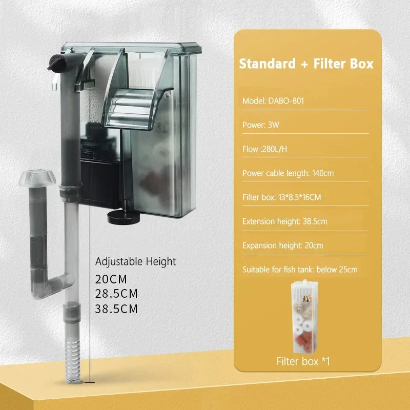 220V Aquarium 3 in 1 Adjustable Filter Fish Tank Wall Mounted Filters Biological Filtration Water Purification Circulation