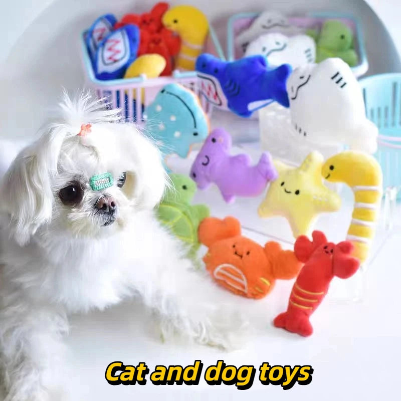 2025 New Cartoon Marine Animal Plush Toy Mini Dog Toy Cute Creative Voice Activated Starfish Turtle Crab Pet Toy Pet Supplies