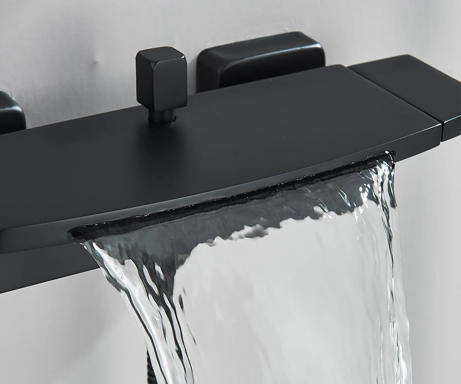 حنفيات دش حوض الاستحمام ذات الشلال الأسود، حنفية خلاط دش مثبتة على الحائط، حنفية دش حمام ساخن وبارد، BaRobinet Baignoire