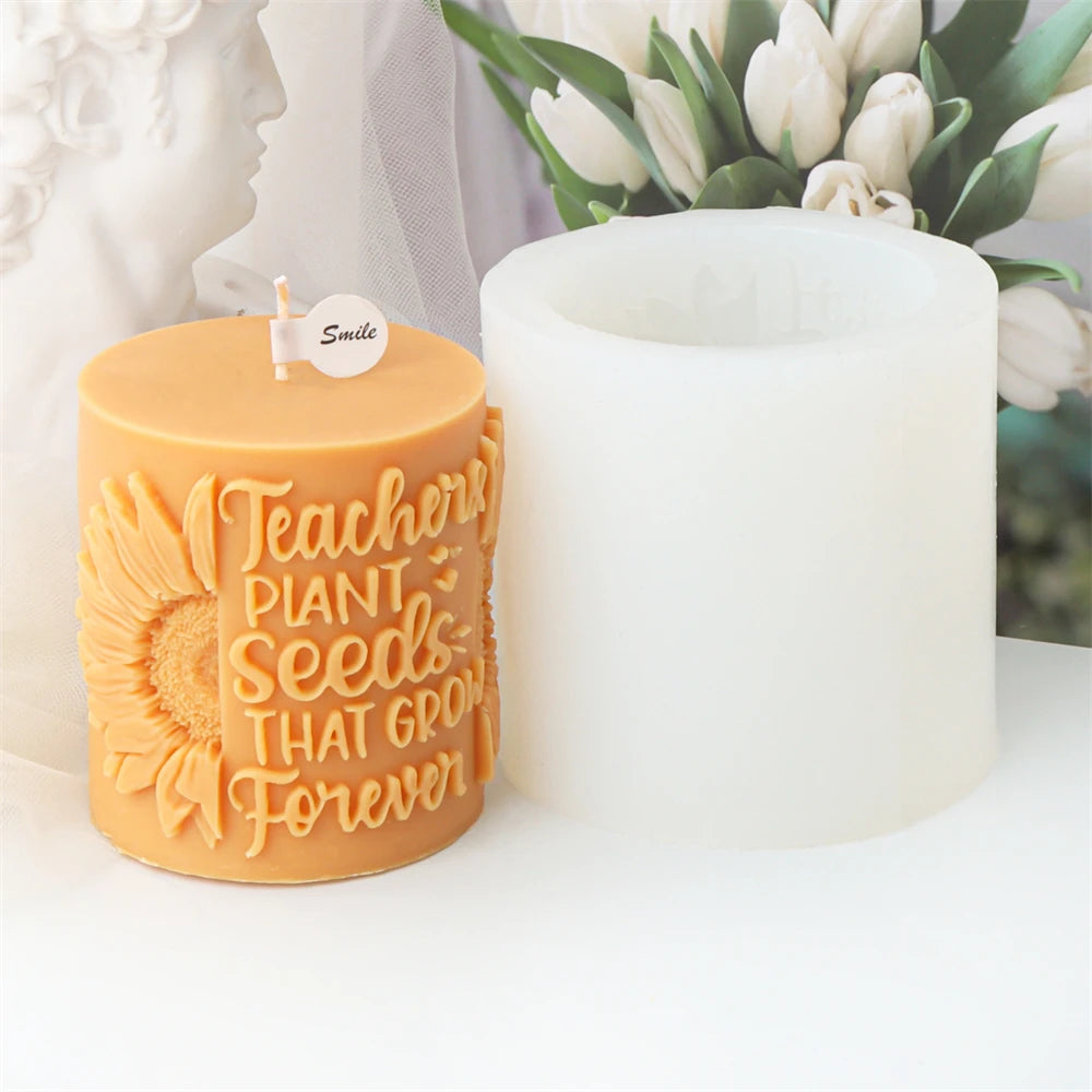Thanksgiving Best Dad Mam with Baby Letter Cylinder Pillar Candle Mould DIY Sunflower Candle Mother's Day Decor Silicone Mold
