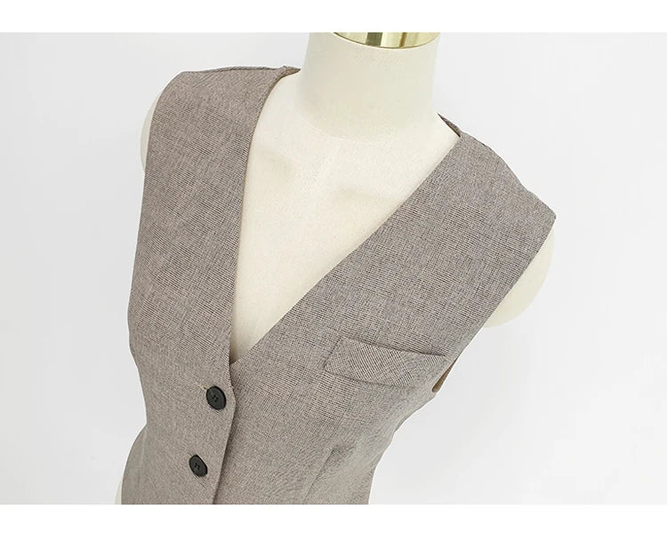 H Han Queen Korean Autumn Winter 3 Pieces Set Women Contrast Blazer + Vest And Simple Pants Casual Simple Office Lady Pants Suit