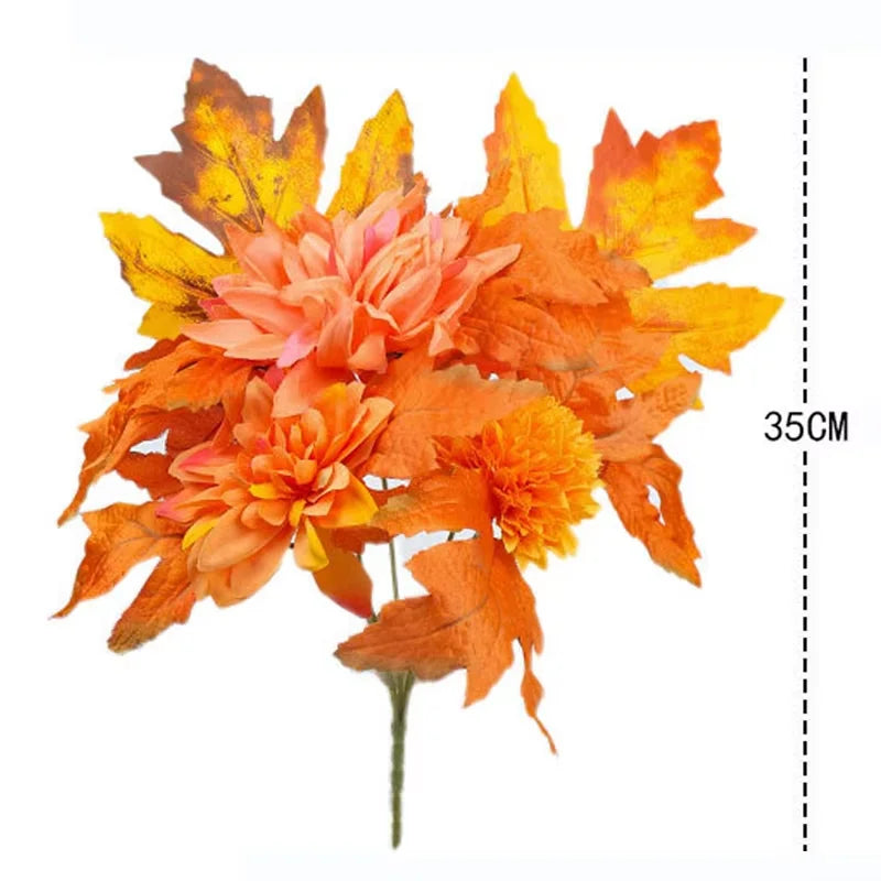 35cm Autumn Artificial Maple Leaves Bouquet Silk Plants Branch for Halloween Thanksgiving Day Fireplace Festival Home Fall Decor