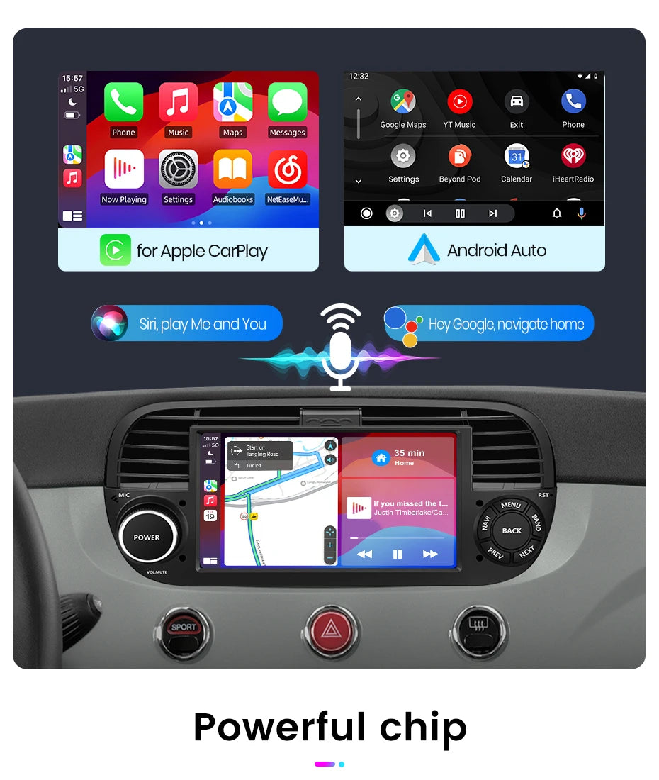 Junsun Android13 Car Radio For FIAT 500 500C Abarth 2007-2015 Car Smart Systems For Apple Carplay FM GPS SWC BT