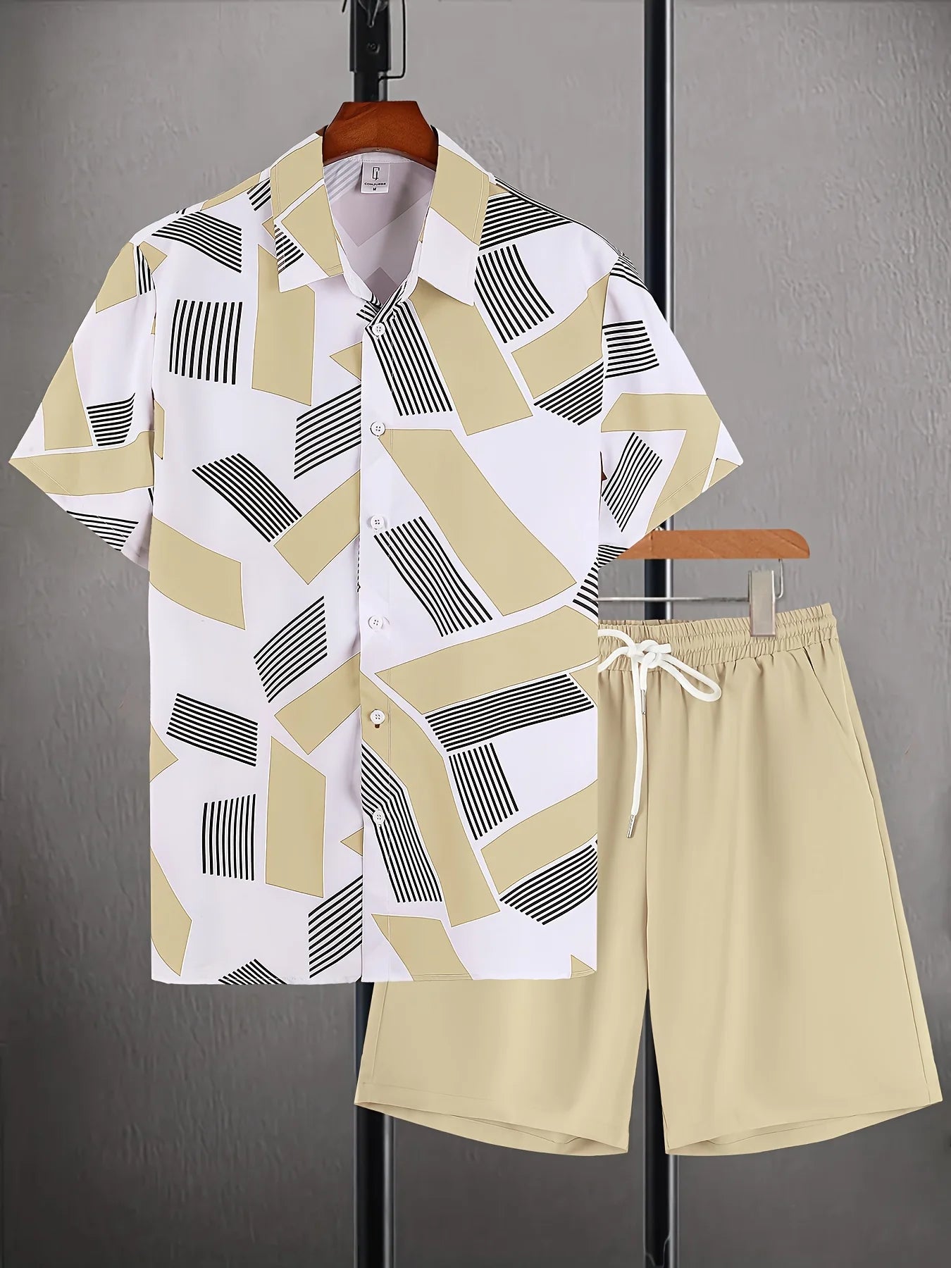 Hawaiian Men Shirt Sets 3D Printed Vintage Stripe stitching Short Sleeve Casual Shirt Oversized Beach Shorts Summer Man Suits