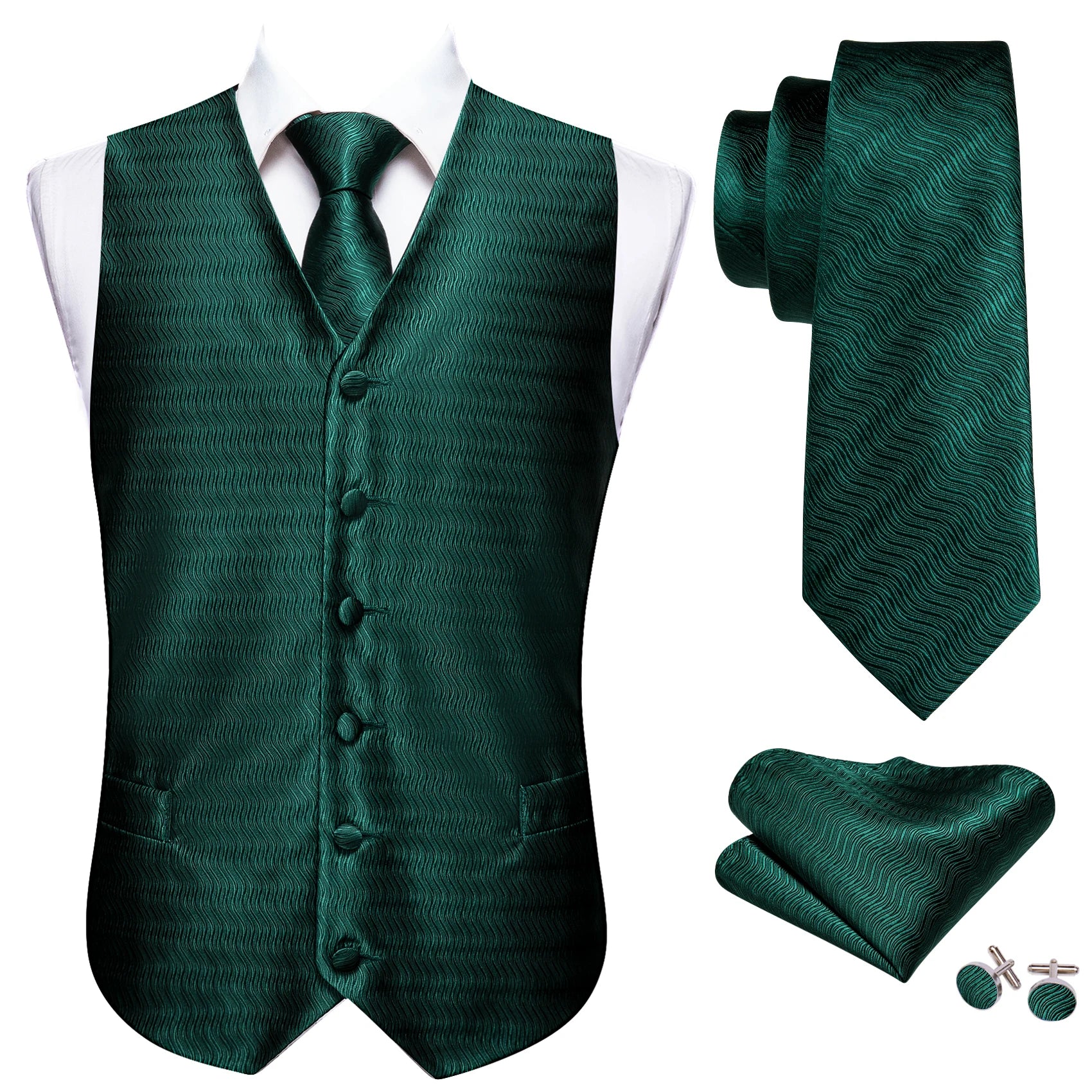 Elegant Vest for Men Silk Green Paisley Plaid Flower Slim Fit Male Suit Embroidered Waistcoat Dress Formal Jacket Barry Wang