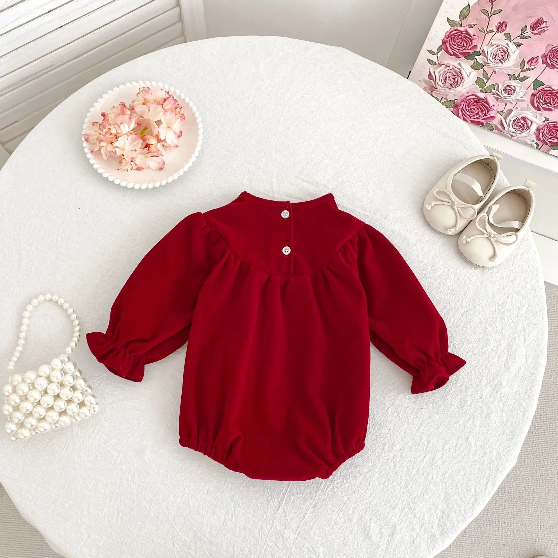 2025 Christmas 0-24M Baby Girls Jumpsuit Casual Bow Embroidered Long Sleeves Newborn Romper Christmas Party Toddler Cute Clothes