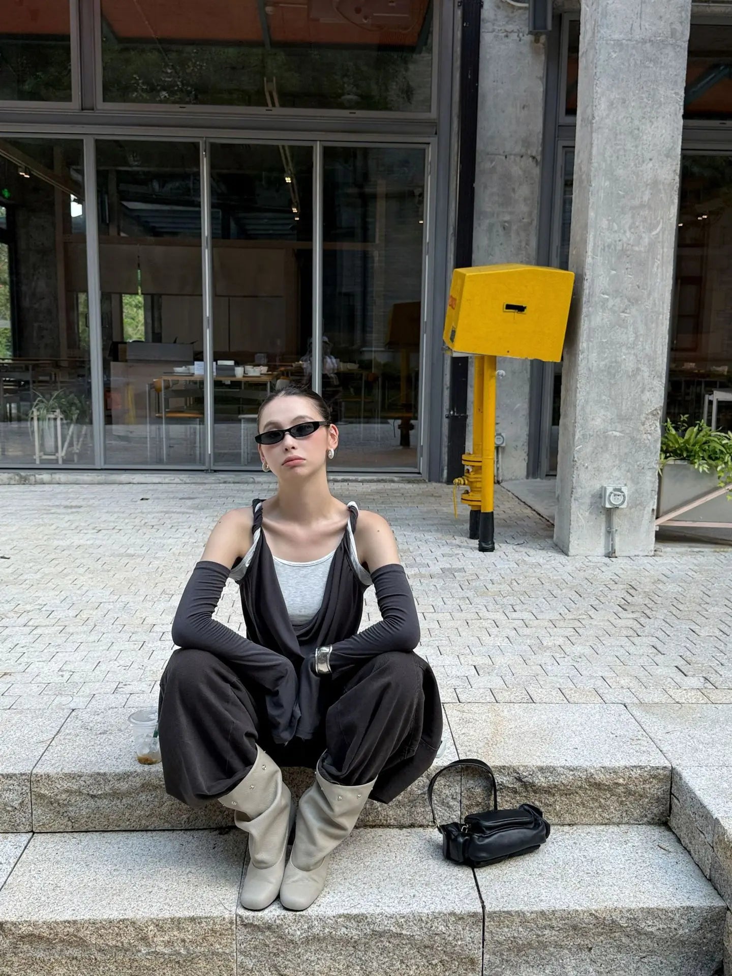 DEAT Fashion Splicing Silhouette Curved Jeans Women's High Waist Loose Wide Leg Denim Pants Autumn New 7A1005