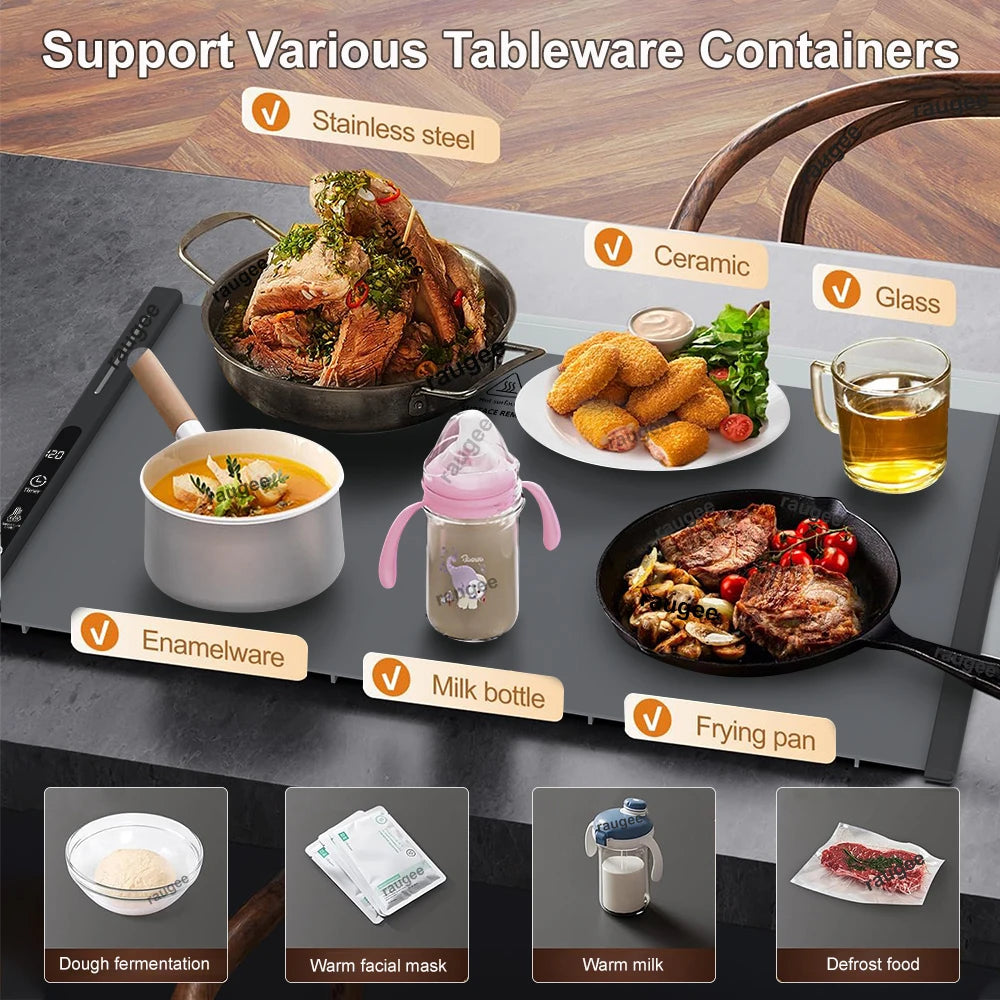 Food Warmer Plate Electric Warming Tray for Food Fast Heating Food Warming Pad Foldable Food Warming Mat Electric Food Warmer