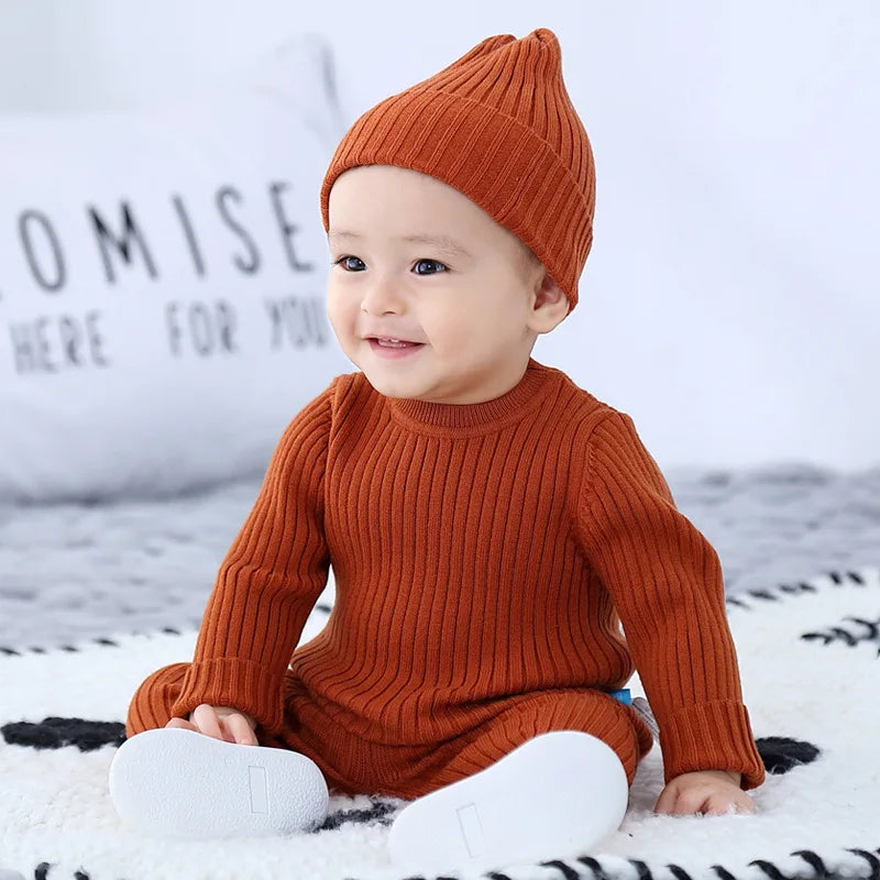 0-3T Newborn Kid Baby Boy Girl Winter Clothes set Sweater Pant suit Warm Thick Knit Top Stretch Knitwear Casual 2pcs Sweater Set