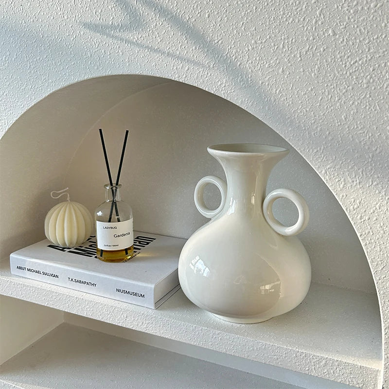 Vintage White Ceramic Vase Flowers Dining Table Wedding Living Room Flowers Bottle Aesthetic Elegant Ornaments Vases Home Decor