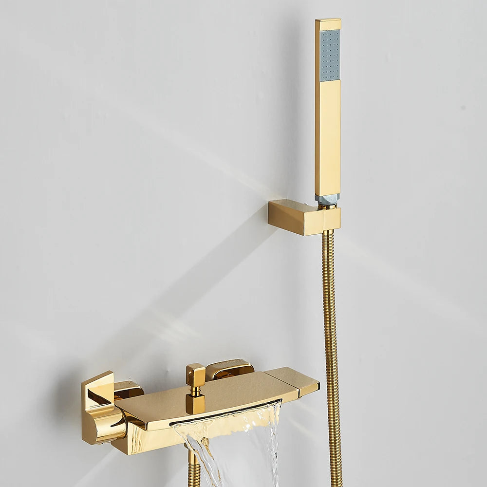 حنفيات دش حوض الاستحمام ذات الشلال الأسود، حنفية خلاط دش مثبتة على الحائط، حنفية دش حمام ساخن وبارد، BaRobinet Baignoire