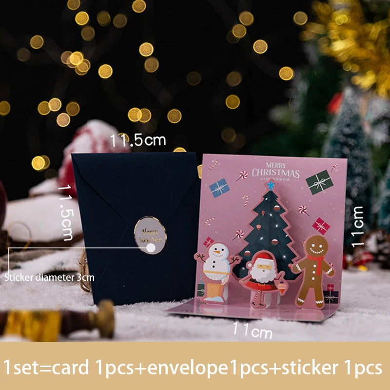 3D Pop UP Santa Cards Folding Merry Christmas Greeting Cards Xmas Gift for New Year Blessing Postcard Thank You Cards Decoration