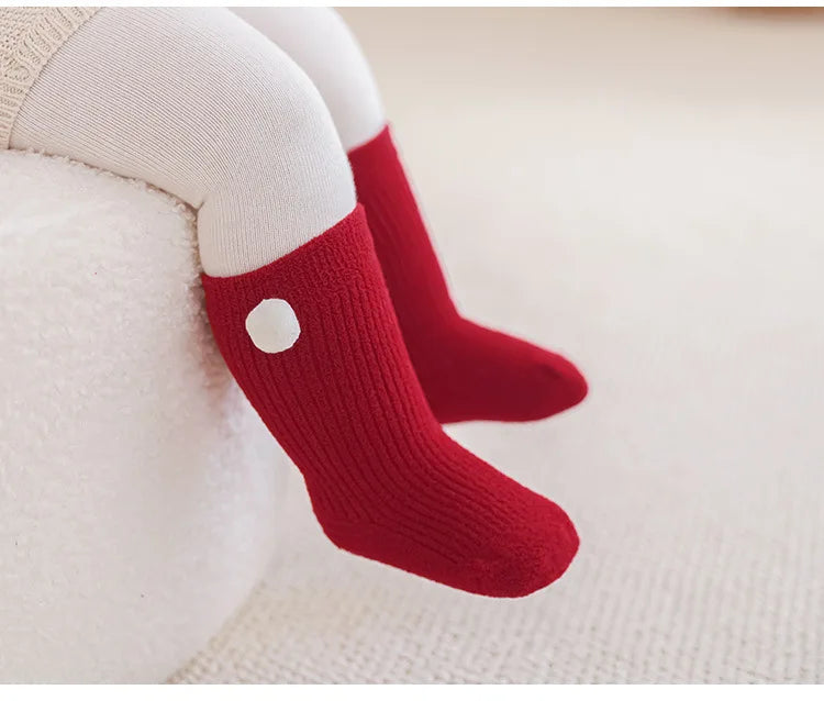 Red New Year Socks Newborn Baby Kids Soft Solid Thickened Velvet Toddler Mid Socks Girls Infant Boys Cute Boneless Socks 0-12Y
