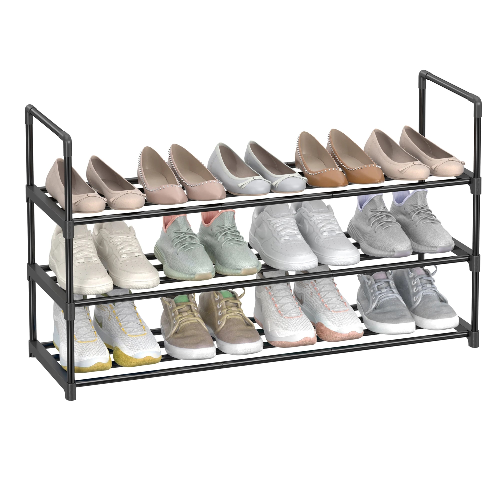 SONGMICS Étagère à chaussures, organisateur de chaussures à 3 niveaux, étagère de rangement de chaussures en métal pour 15 paires de chaussures, facile à assembler, entrée