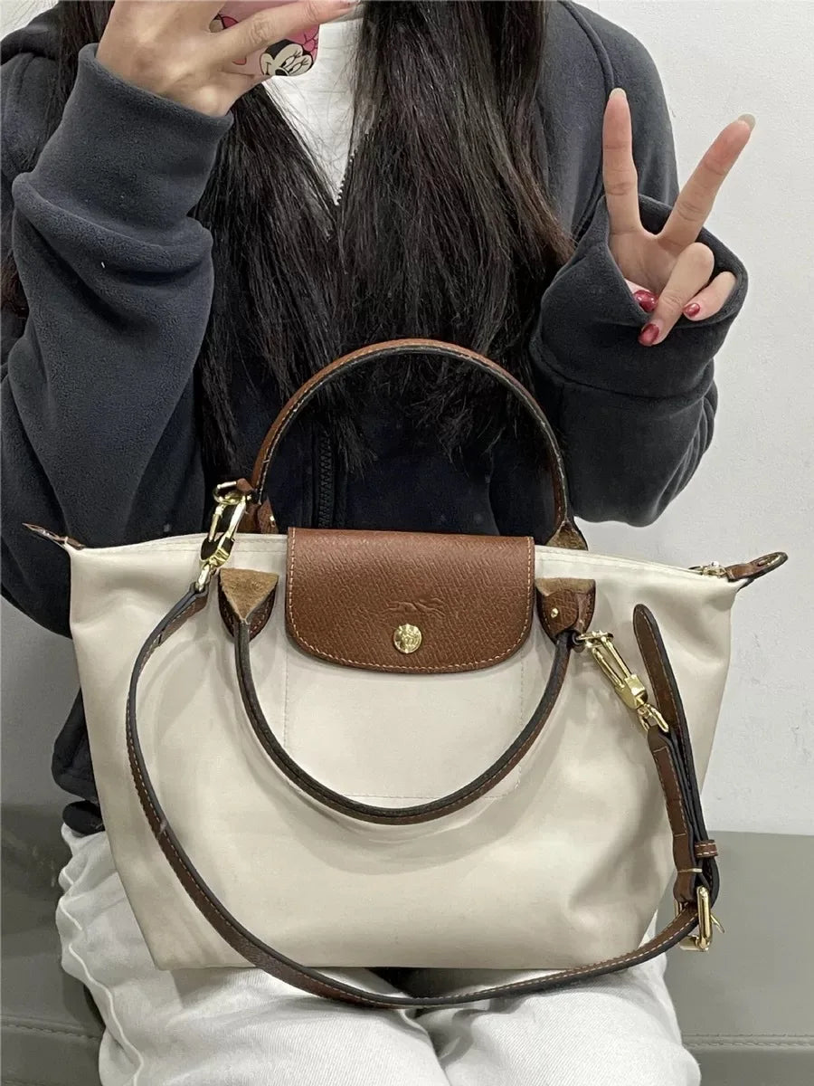 1 Women foldable hobos nylon Handbag Bags Classics Lady Tote Bag embroidered Shoulder Bags short and longchamp handles bags