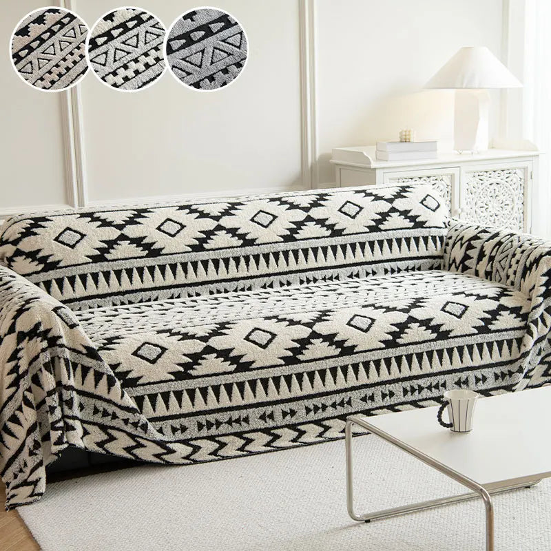 1PC-Bohemian style sofa towel, cushion, armrest, backrest integrated sofa cover, simple two-color sofa towel