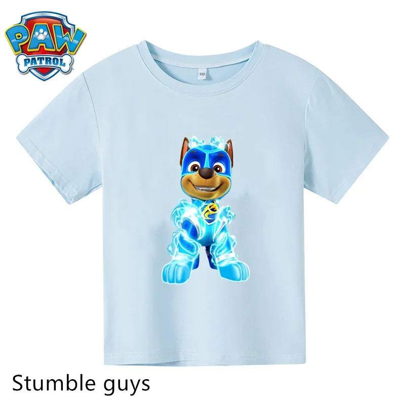 Paw Patrol Children T-shirt Simple Basic Black & White Short Sleeve Anime Cartoon Chase Skye Cute Summer Clothes Birthday Gift