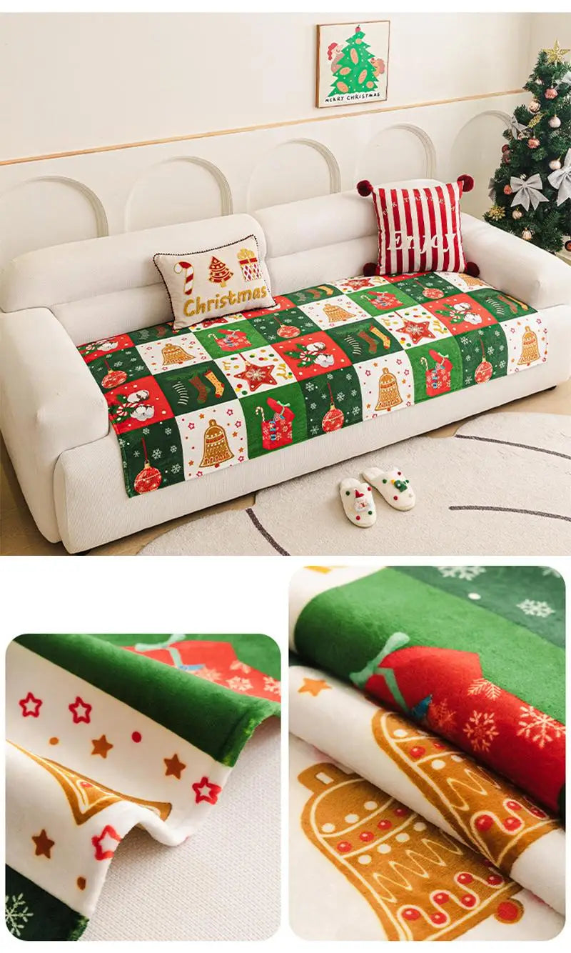Winter Christmas Flannel Sofa Cover Anti-Slip All-Inclusive Universal Sofa Cover In One Straight Row Sofa Cushion Decor Home