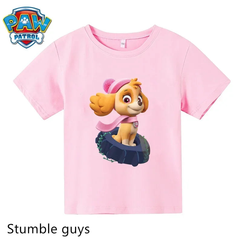 Paw Patrol Children T-shirt Simple Basic Black & White Short Sleeve Anime Cartoon Chase Skye Cute Summer Clothes Birthday Gift