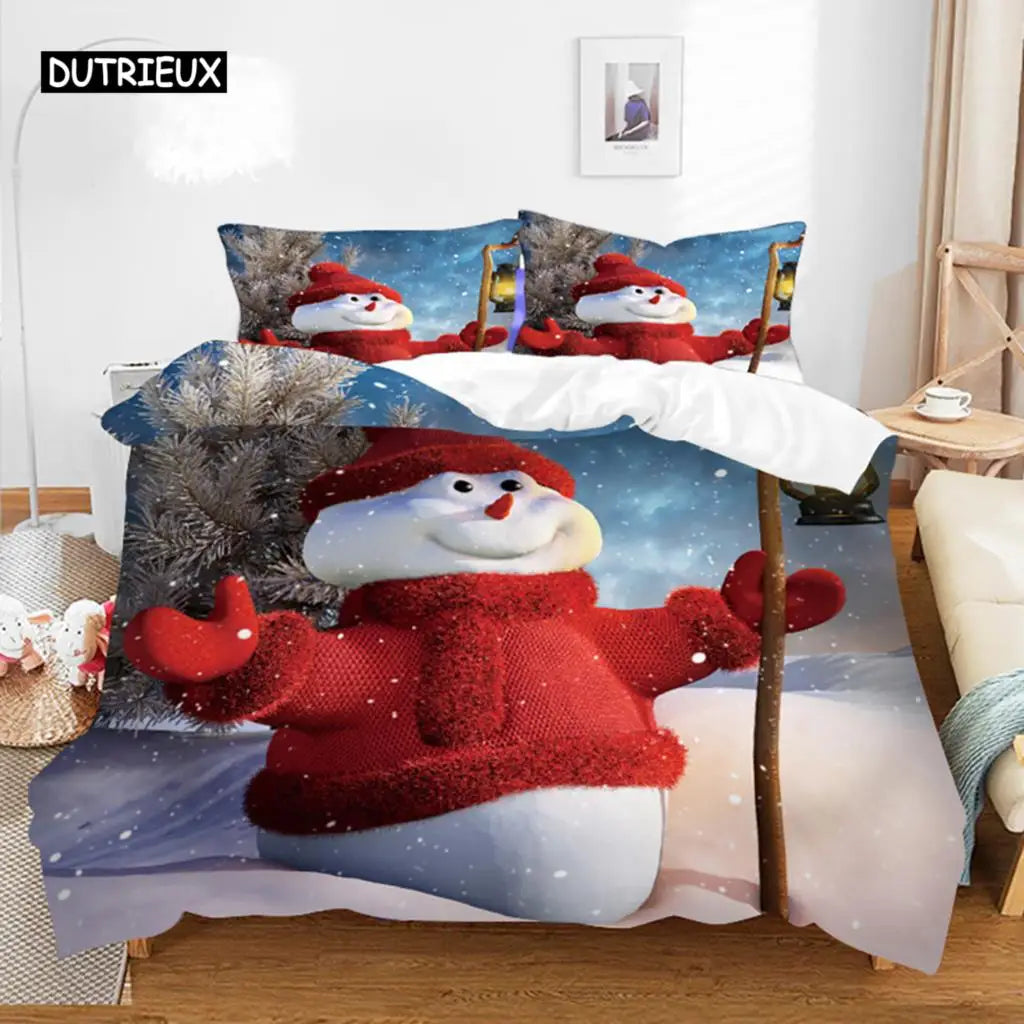 Christmas Snow Cartoon Gift Deer Bedding Set, Christmas Duvet Cover Set, Comfortable Breathable Duvet Cover, Christmas Xmas Gift