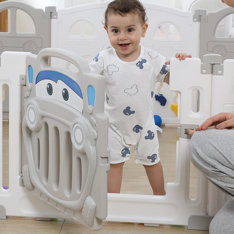 UBRAVOO Foldable Baby Playpen with Basketball Hoop & 50Pcs Coloured Pit Balls,  Toddler and Baby Play pen  fence, 14-Panel