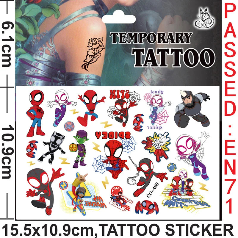 Anime Spider Stickers Kawaii Spiderman DIY Tattoo Stickers Cartoon Tattoo Stickers Decoration Children Gifts